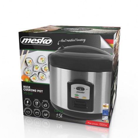 Mesko | MS 6411 | Rice cooker | 1000 W | 1.5 L | Black/Stainless steel - 5